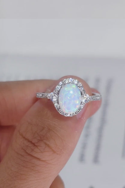 925 Sterling Silver Platinum-Plated Opal Ring