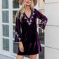 V-Neck Long Slit Sleeve Mini Dress