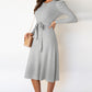 Round Neck Long Sleeve Tie Waist Sweater Dress