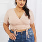 Capella Back To Simple Full Size Ribbed Front Scrunched Top in Blush