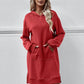 Slit Long Sleeve Hooded Dress with Pocket