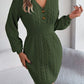 Buttoned Cable-Knit V-Neck Sweater Dress