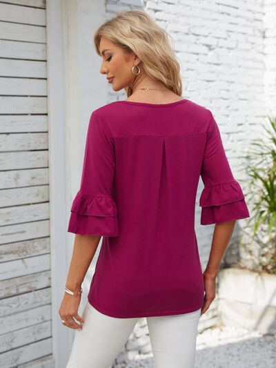 Ruffled Square Neck Half Sleeve Blouse