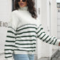 Striped Turtleneck Drop Shoulder Sweater