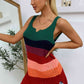 Color Block Notched Neck Slit Sweater Dress