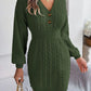 Buttoned Cable-Knit V-Neck Sweater Dress