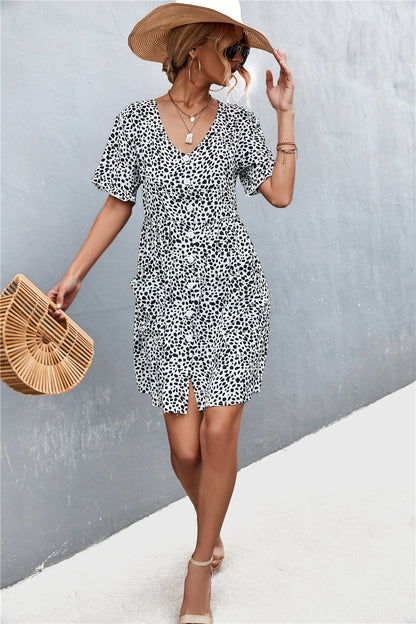 Printed Button Down Pocketed Dress