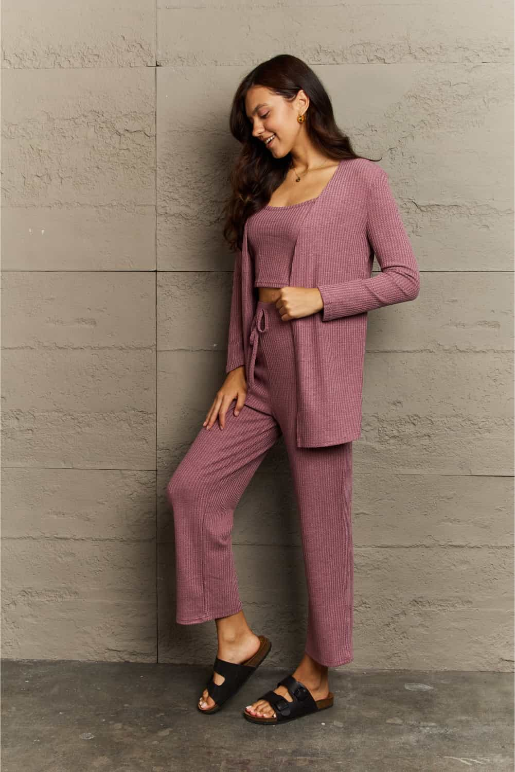 Ninexis Cropped Top, Long Pants and Cardigan Lounge Set