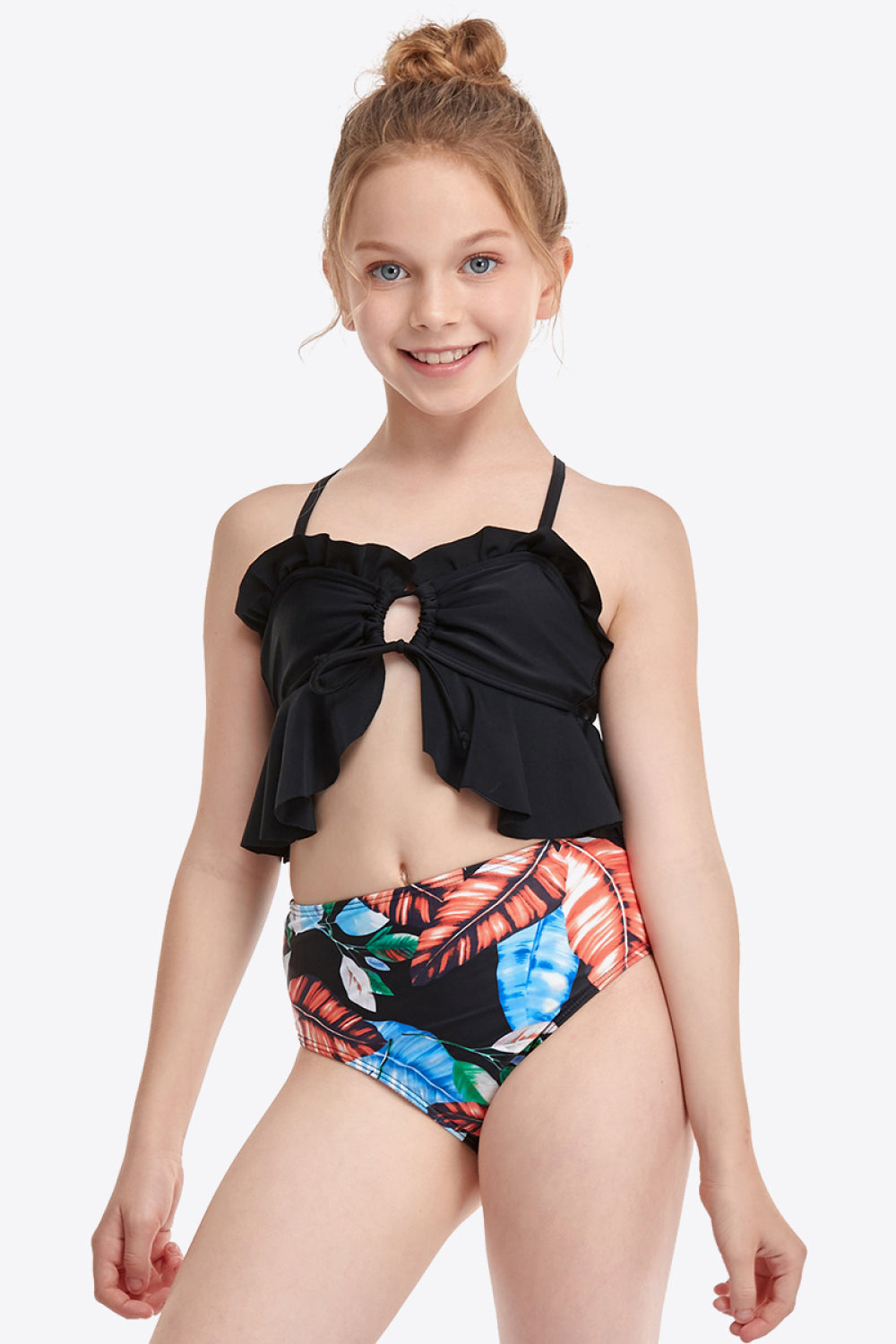 Printed Crisscross Tie Back Two-Piece Swim Set