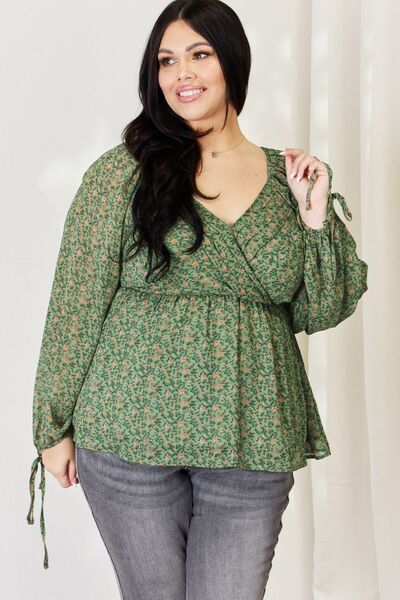 Floral Surplice Peplum Blouse