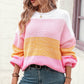 Round Neck Color Block Ribbed Pullover Sweater