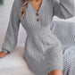 Buttoned Cable-Knit V-Neck Sweater Dress