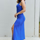 Notch Neck Maxi Dress with Slit in Cobalt Blue