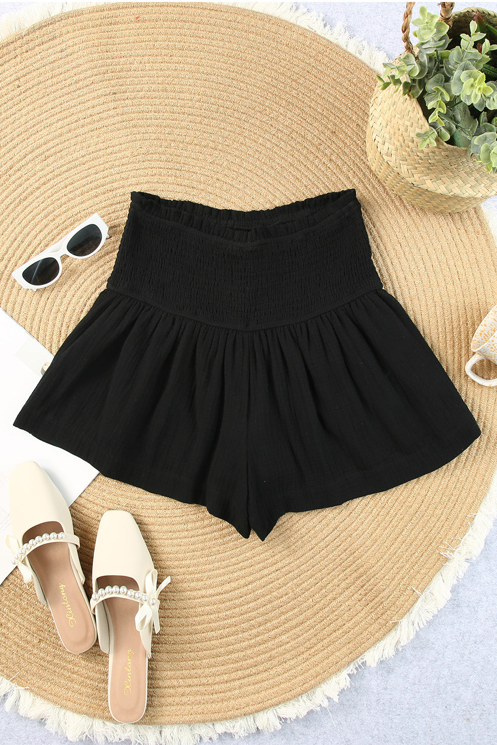 Smocked Wide Waistband Shorts