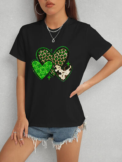 Heart Round Neck Short Sleeve T-Shirt