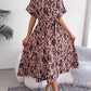 Printed Collared Neck Short Sleeve Tie Waist Dress