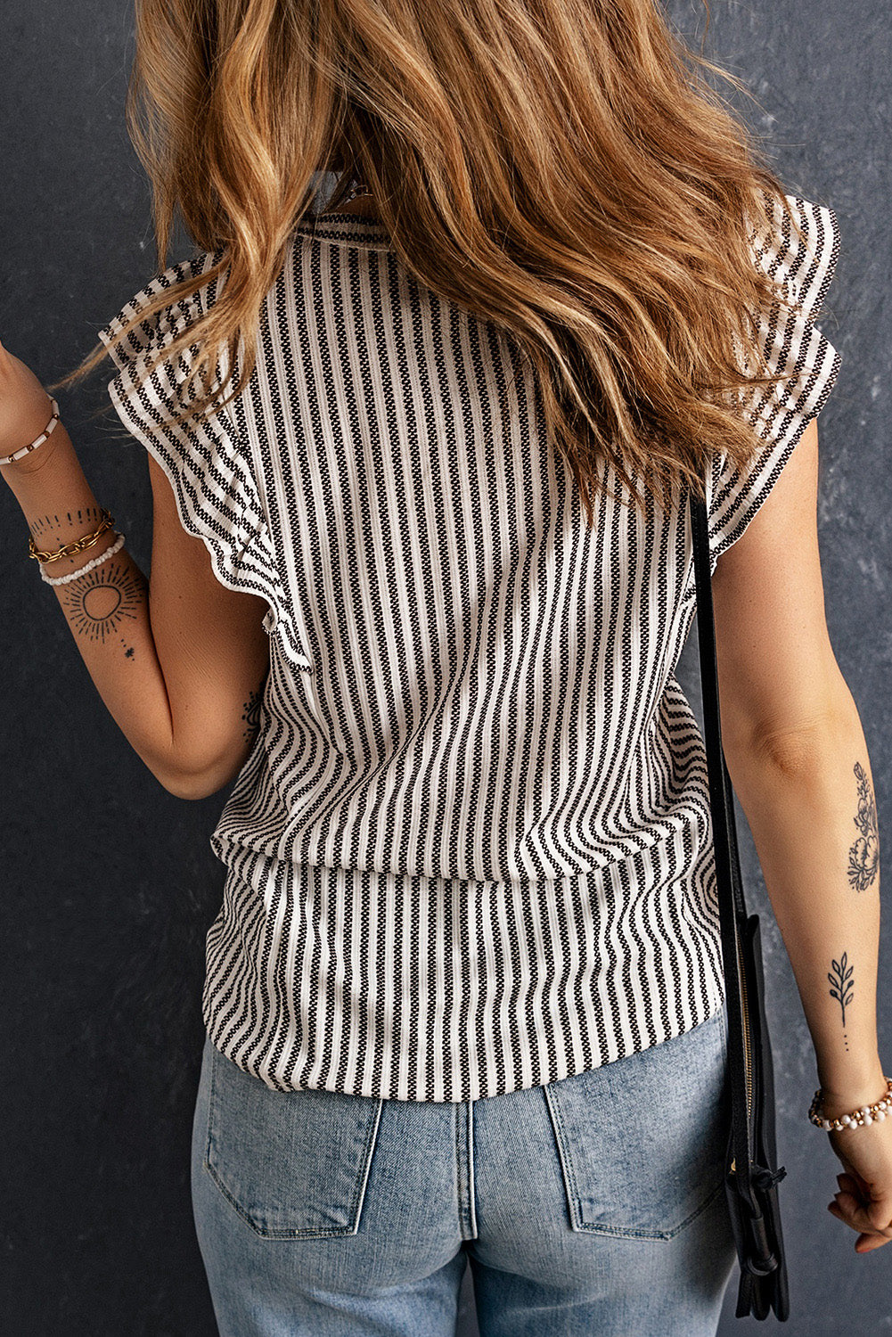 Striped Flutter Sleeve Tank Top