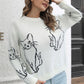 Cat Pattern Round Neck Long Sleeve Pullover Sweater