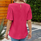 Pleated Flutter Sleeve Round Neck Blouse
