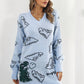 Dinosaur Pattern V-Neck Sweater Dress