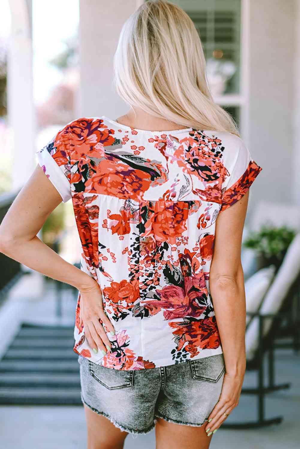 Floral Round Neck Short Sleeve Top