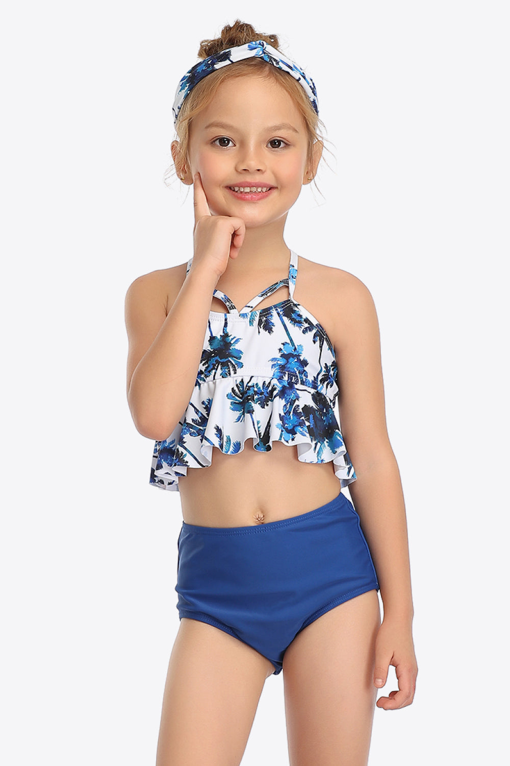 Botanical Print Crisscross Ruffled Two-Piece Swim Set