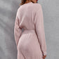 V-Neck Long Sleeve Rib-Knit Sweater Dress