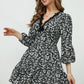 Printed Plunge Neck Flounce Sleeve Mini Dress