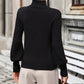 Mock Neck Ribbed Lantern Sleeve Pullover Sweater