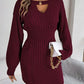 Cable-Knit Cutout Round Neck Slit Sweater Dress