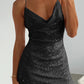 Cowl Neck Contrast Sequin Sleeveless Mini Dress