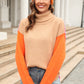 Color Block Turtleneck Slit Sweater