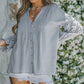 Eyelet Button Front Notched Neck Blouse