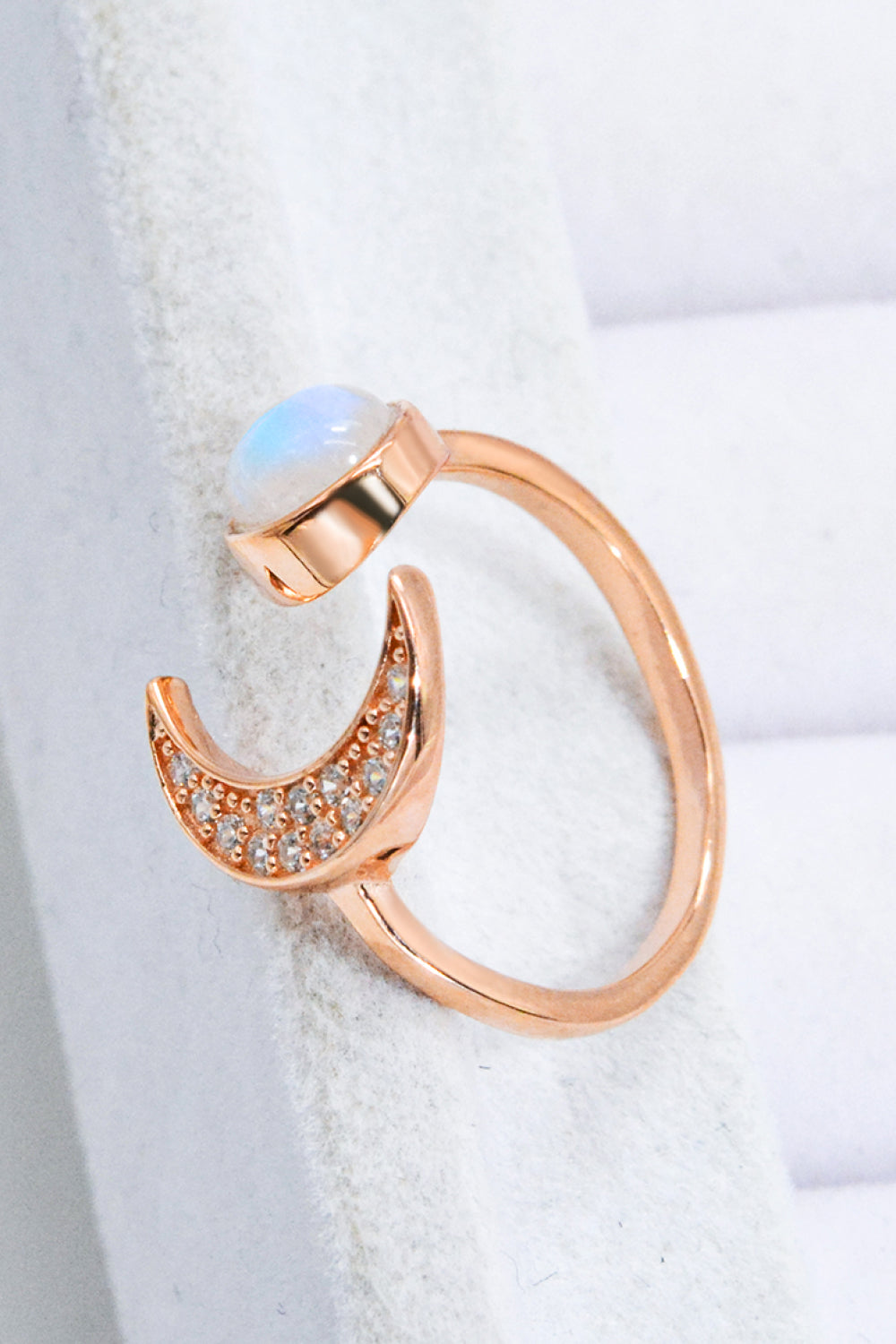 Natural Moonstone and Zircon Sun & Moon Open Ring