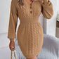 Buttoned Cable-Knit V-Neck Sweater Dress