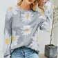 Daisy Print Openwork Round Neck Sweater