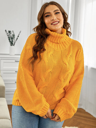 Cable-Knit Turtleneck Dropped Shoulder Sweater