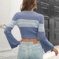 Ribbed Color Block Round Neck Cropped Sweater