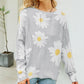 Daisy Print Openwork Round Neck Sweater