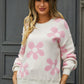 Floral Print Round Neck Dropped Shoulder Pullover Sweater