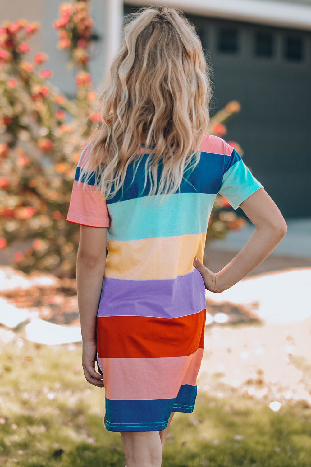 Girls Color Block Side Slit Dress
