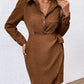 Button-Down Collared Neck Long Sleeve Side Tie Dress