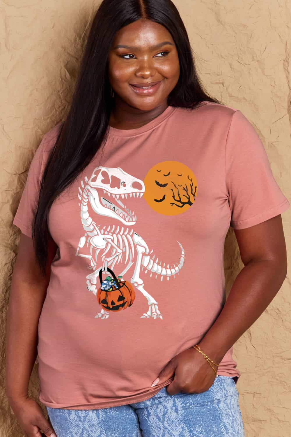 Dinosaur Skeleton Graphic Cotton T-Shirt