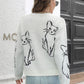 Cat Pattern Round Neck Long Sleeve Pullover Sweater