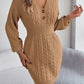 Buttoned Cable-Knit V-Neck Sweater Dress