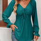 Tie Front V-Neck Puff Sleeve Blouse