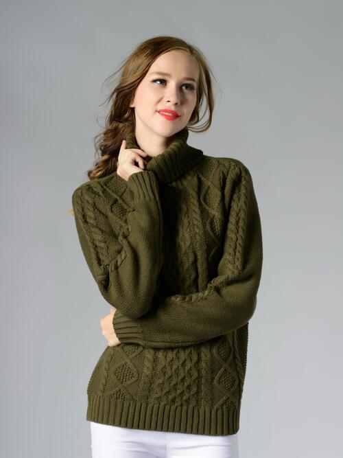 Cable-Knit Turtleneck Long Sleeve Sweater