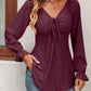 Tie Front V-Neck Puff Sleeve Blouse