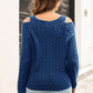 Cold Shoulder V-Neck Cable-Knit Pullover Sweater