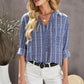 Striped V-Neck High-Low Shirt with Breast Pocket